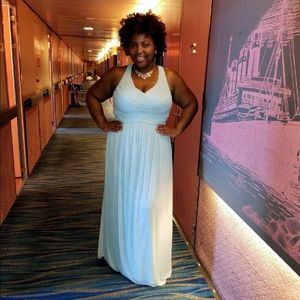 Mesh Long Bridesmaid Dress with Crisscross Back